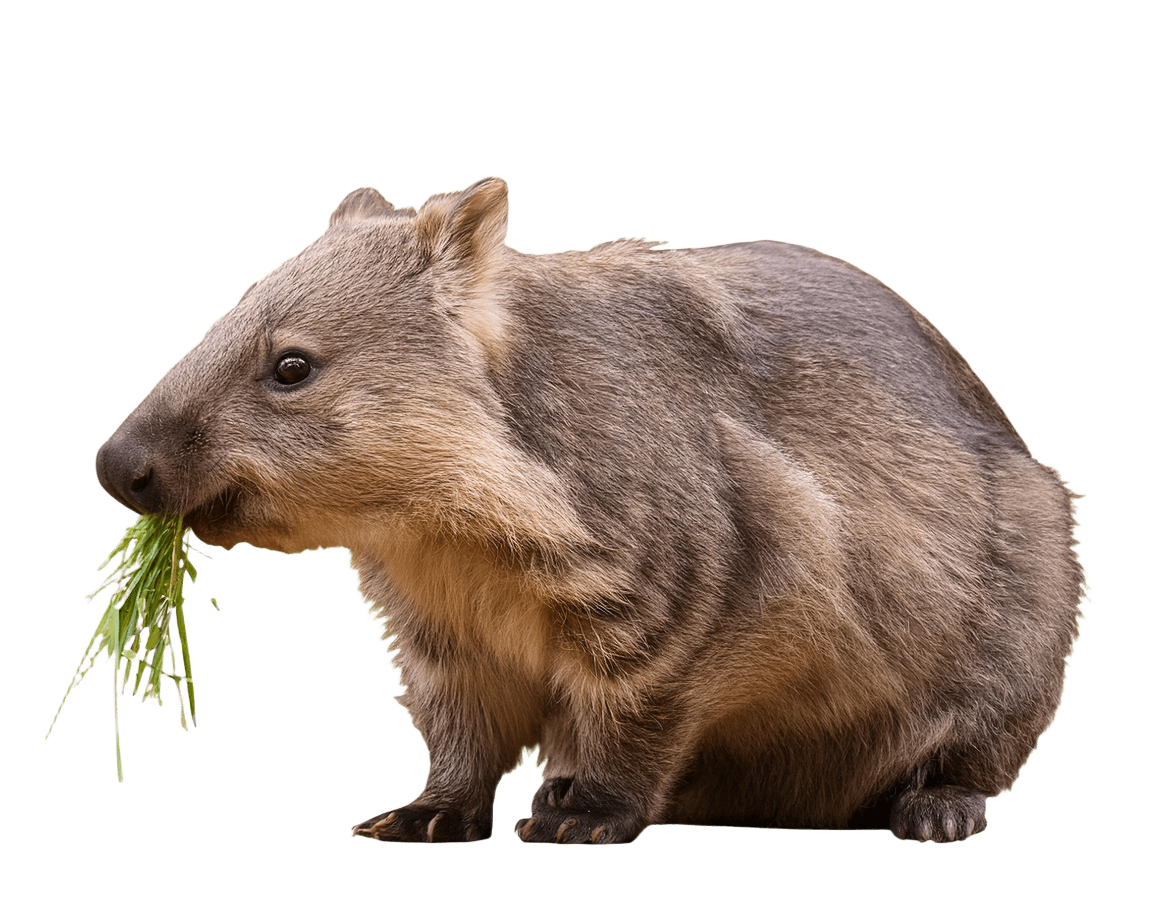 two wombats eating grass