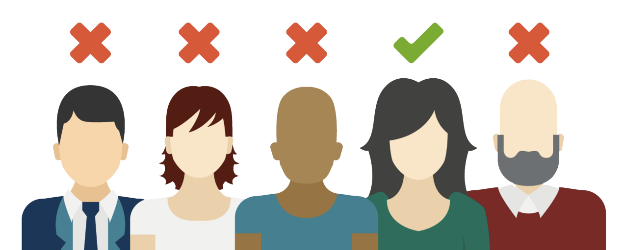Flat Cartoon People with Target Audience Check Mark