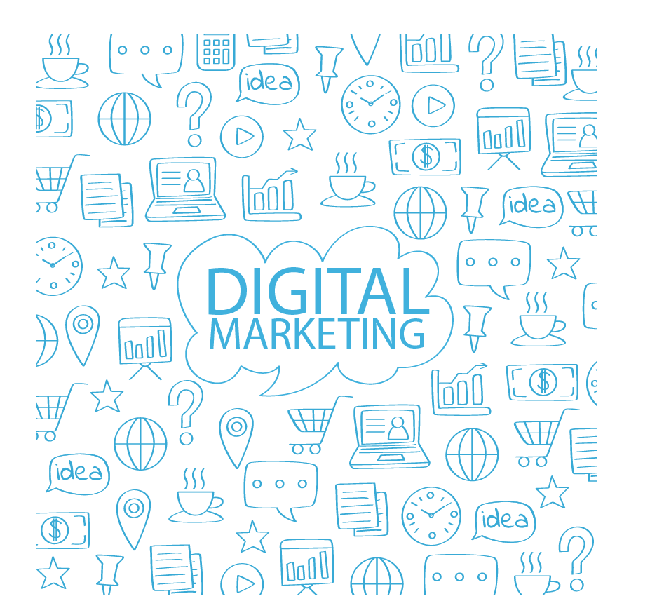 Blue Hand-Drawn Digital Marketing Doodle Icons