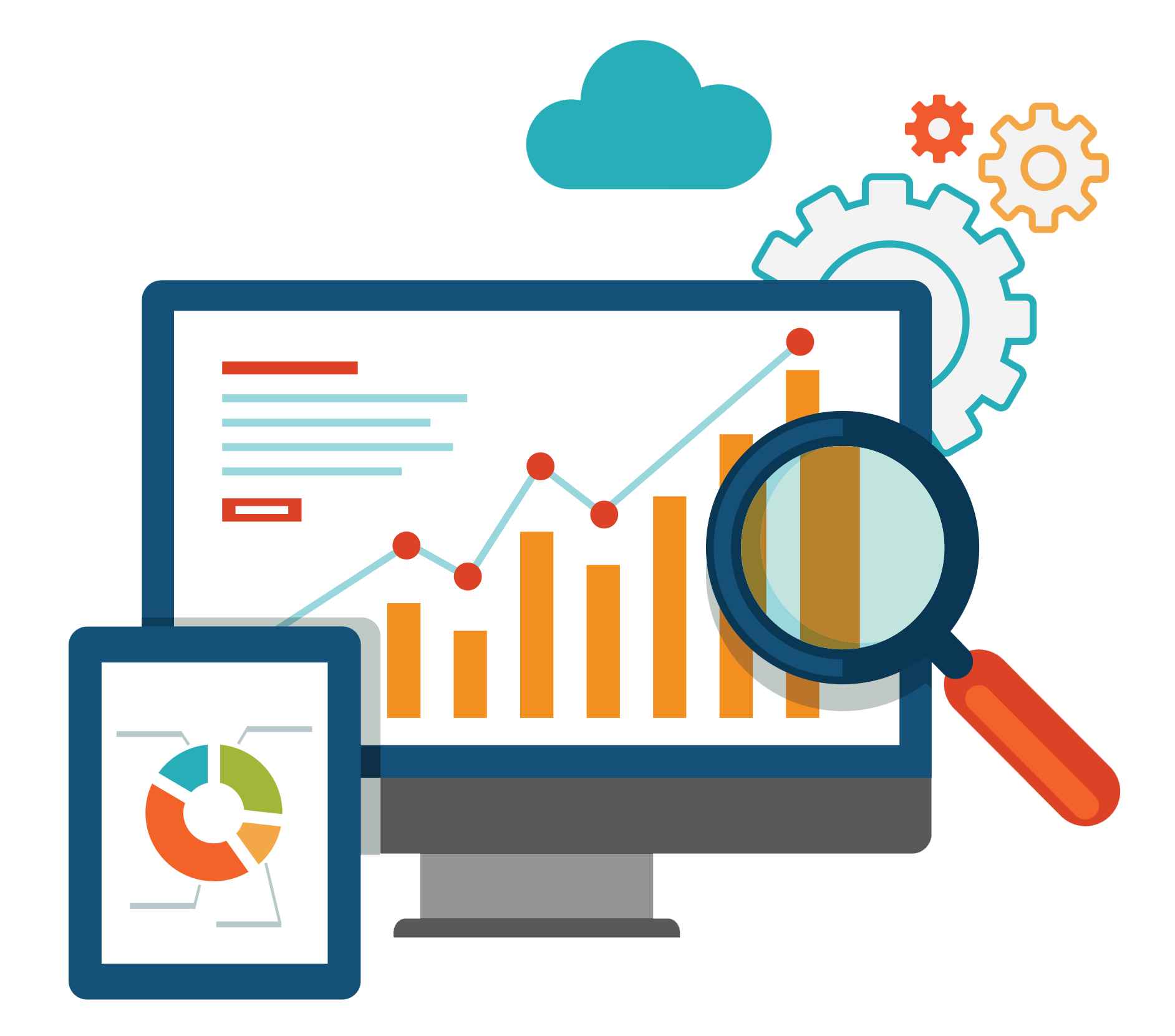 Flat Analytics Monitor with Orange Charts