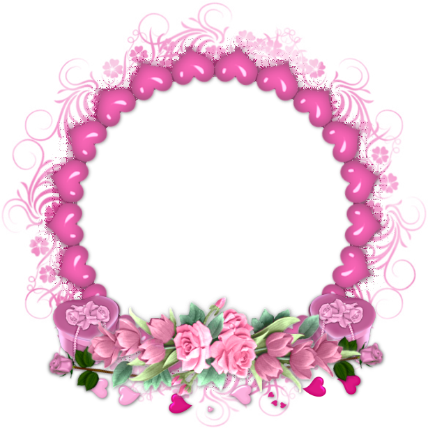 Pink Heart Bead Circle Frame with Roses