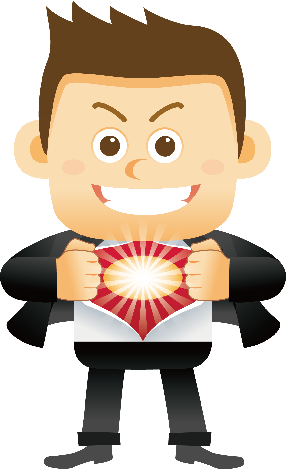 Cartoon Businessman Tearing Open Shirt Energy