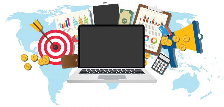 Flat Digital Marketing Illustration with Laptop