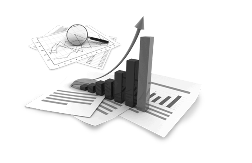 Grayscale 3D Bar Chart with Upward Arrow