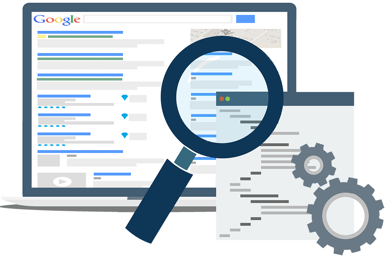 Flat Laptop Search Page with Magnifying Glass
