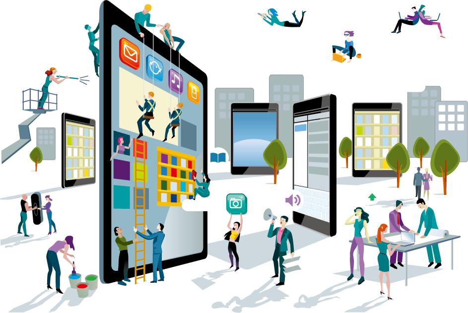 online advertising digital marketing mobile advertising business cartoon creative