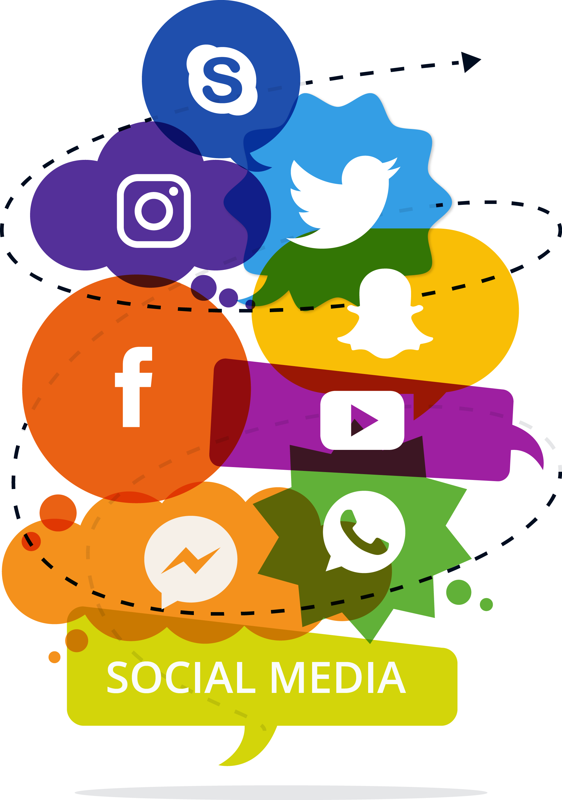 Colorful Social Media Icons in Speech Bubbles