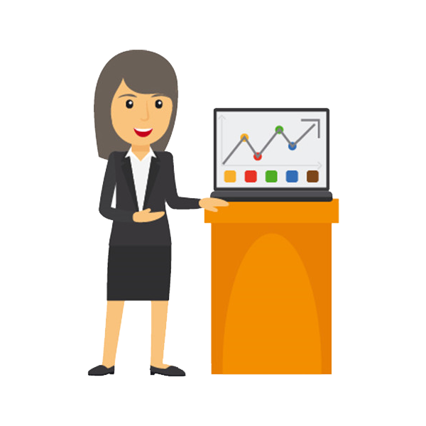 Cartoon Businesswoman Presenting Line Chart