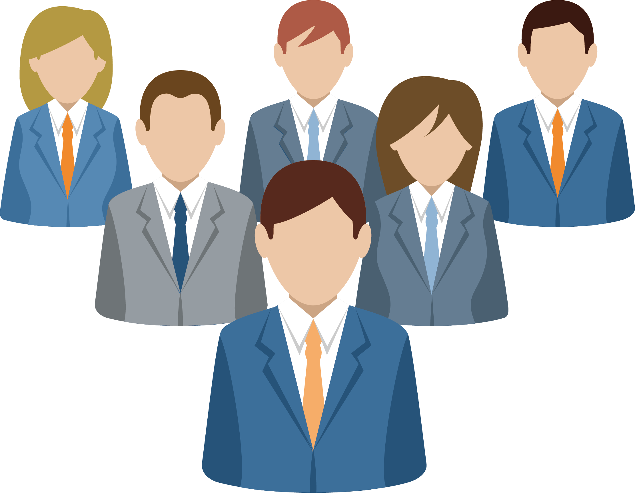 Six Flat Business People in Blue Suits