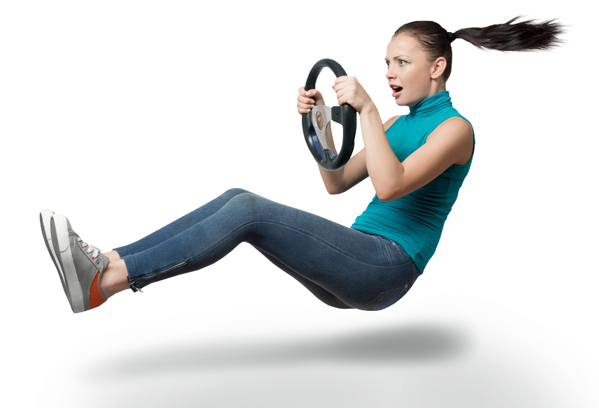 Woman Gripping Steering Wheel, Mid-Air