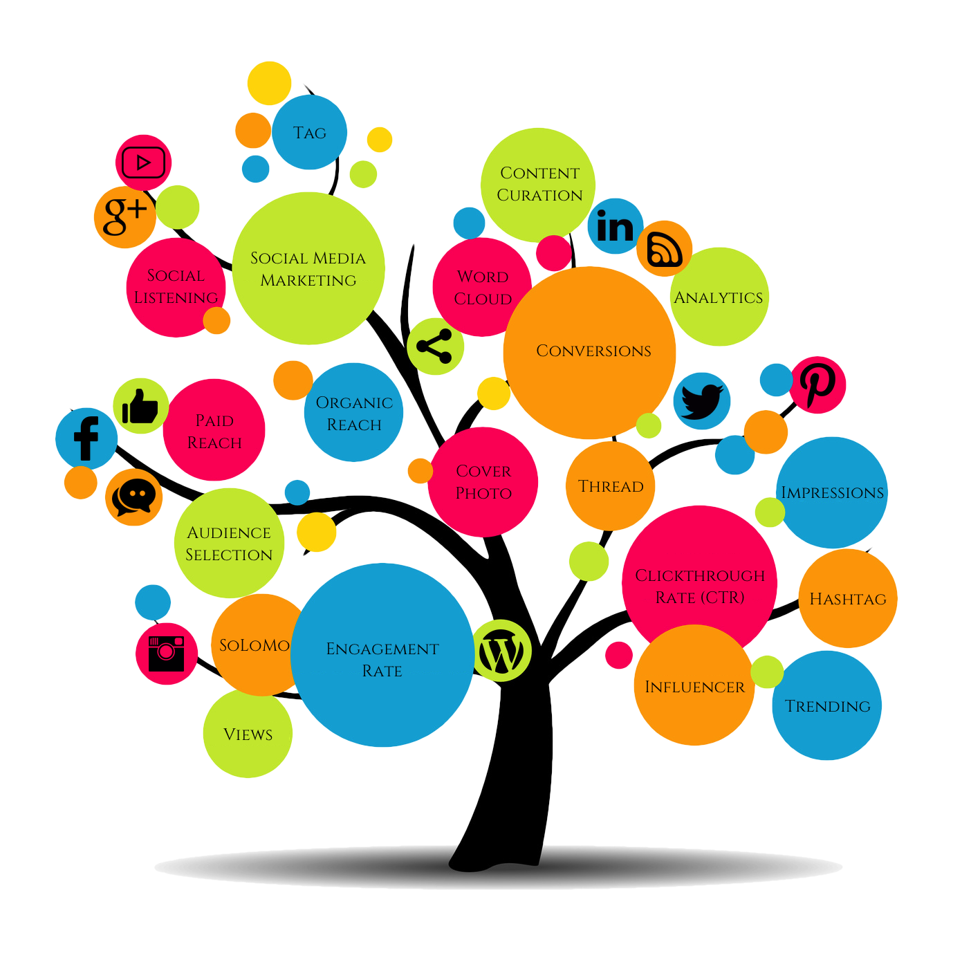 Social Media Marketing Tree with Colorful Bubbles