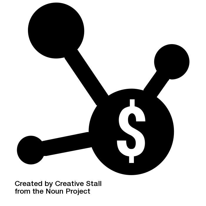Black Network Hub Icon with White Dollar Sign