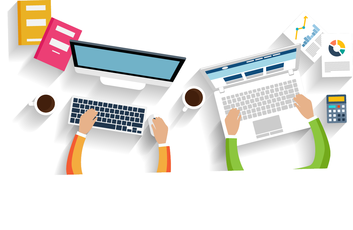 Two People Working at Desks, Flat Top-Down