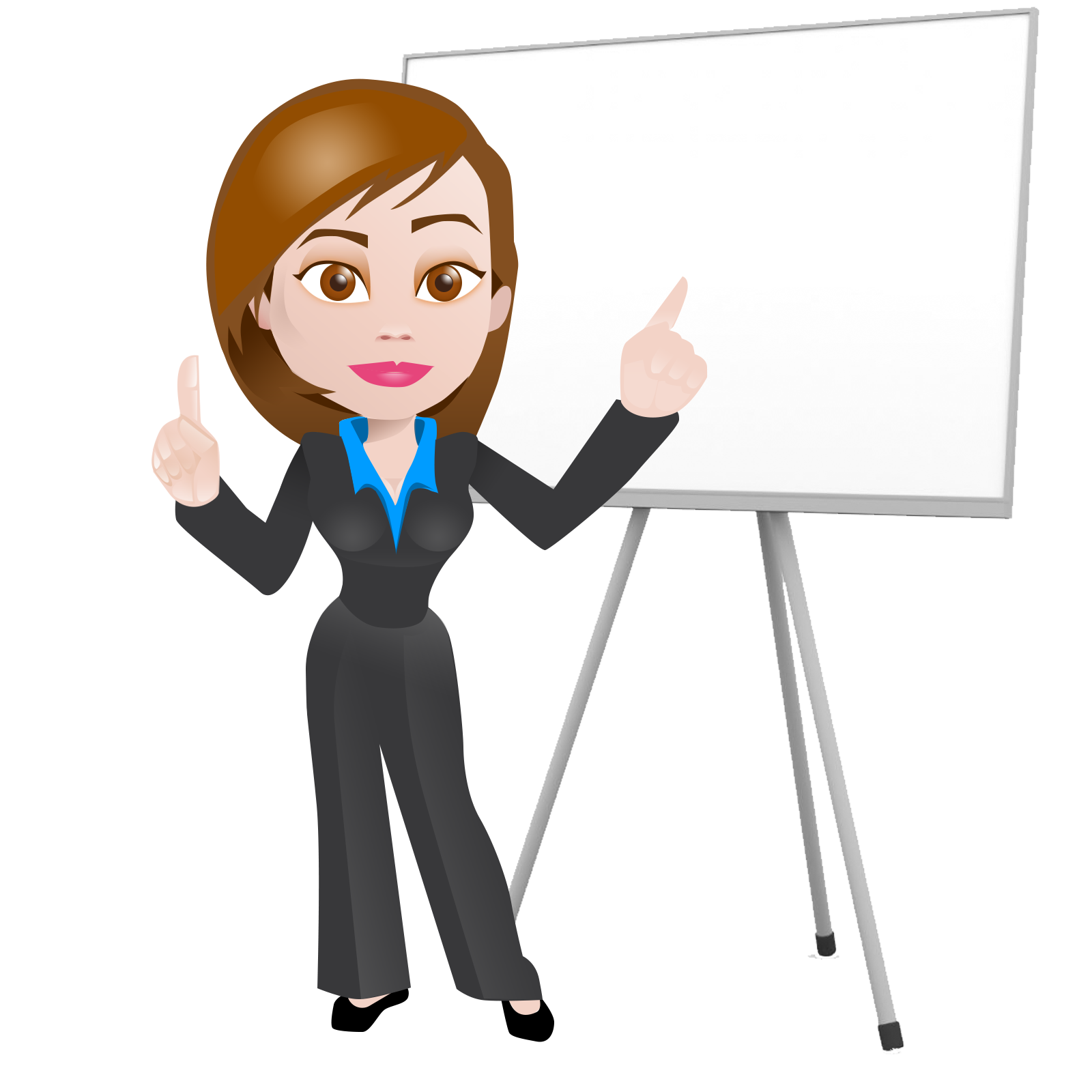 Cartoon Businesswoman Pointing at Flip Chart