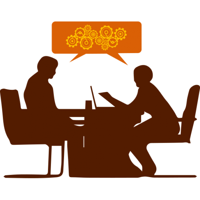 Brown Silhouette Business Meeting with Orange Gears
