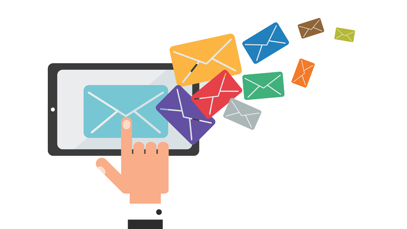 Hand Tapping Tablet with Colorful Flying Envelopes