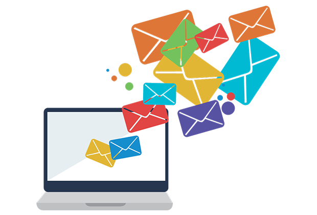 Laptop with Colorful Flying Envelopes Illustration