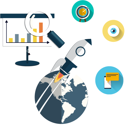 digital marketing market research advertising business vector rocket data