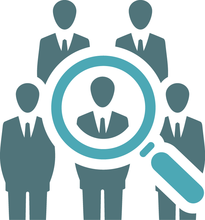 Teal Businessmen Group with Magnifying Glass