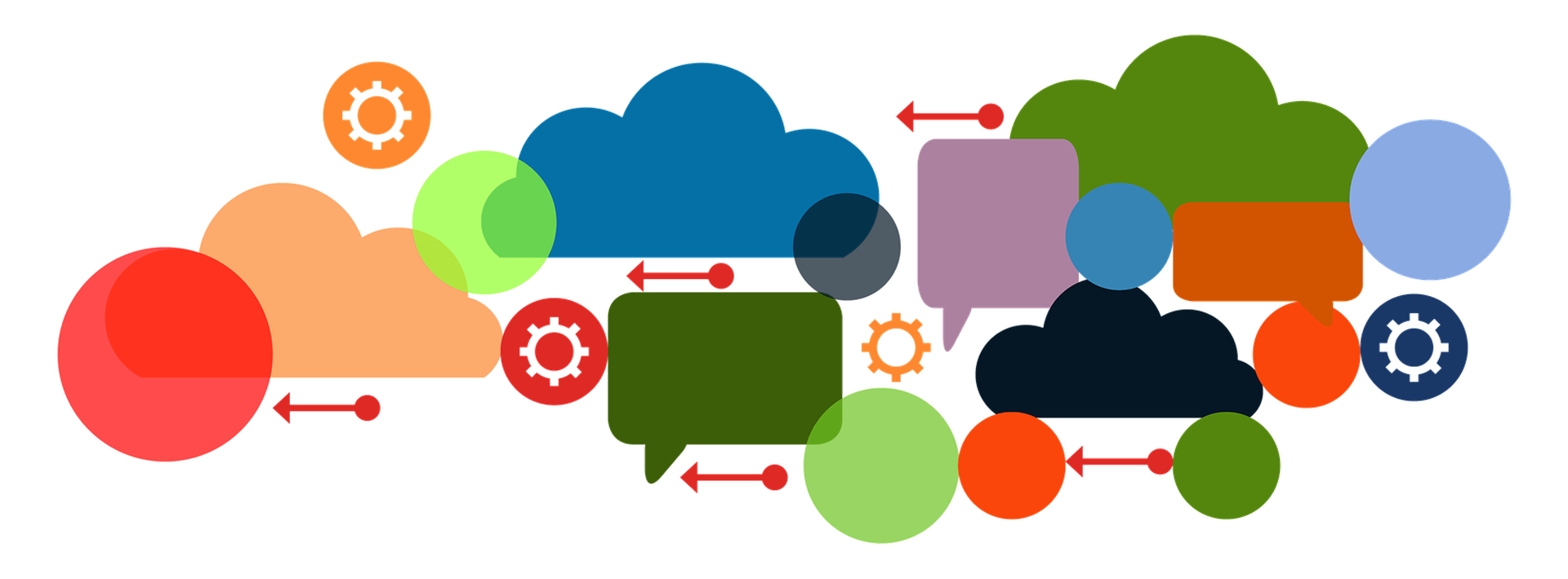 Colorful Flat Cloud, Speech Bubble and Gear