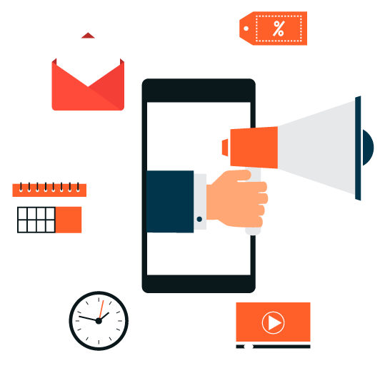 Hand with Megaphone from Smartphone Marketing Icons