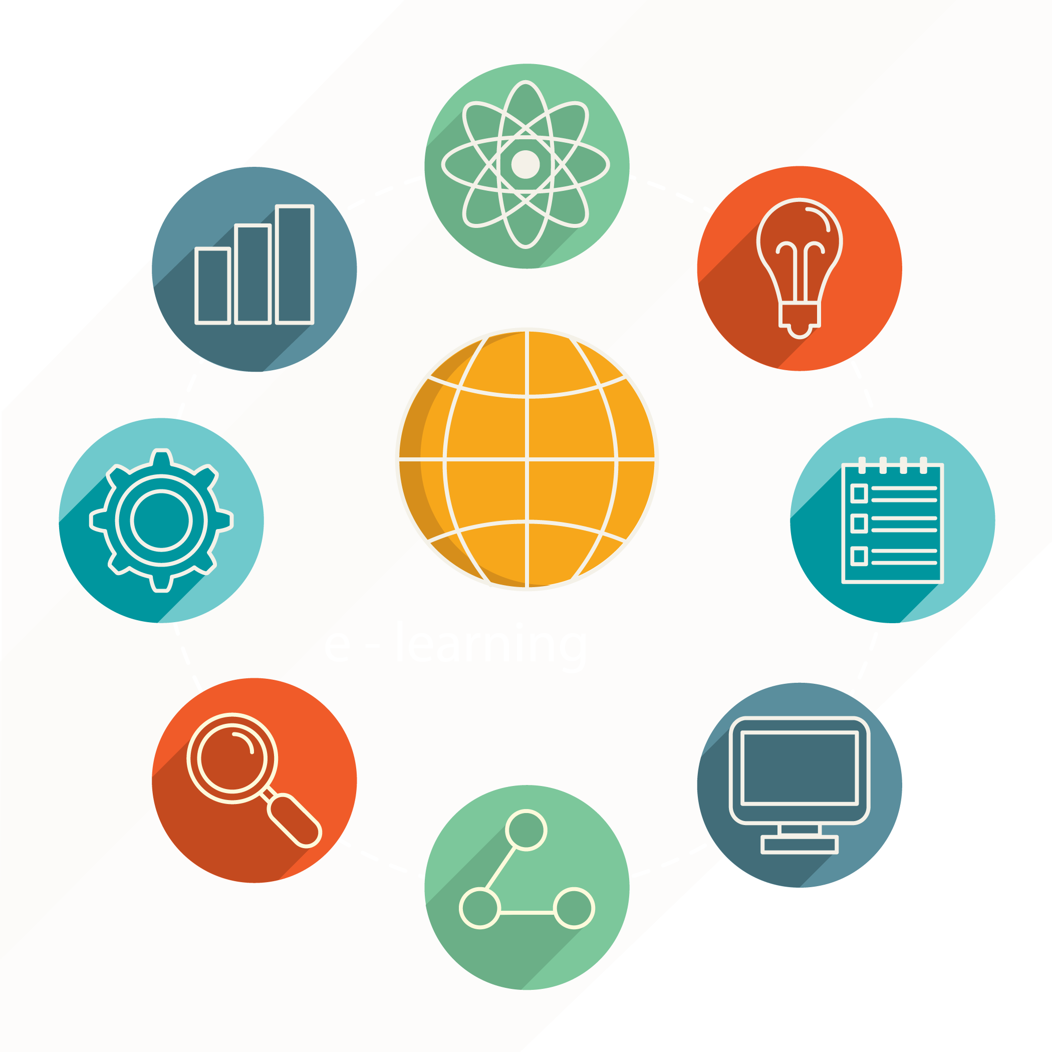 digital marketing search engine optimization online advertising business vector circle background with learning elements