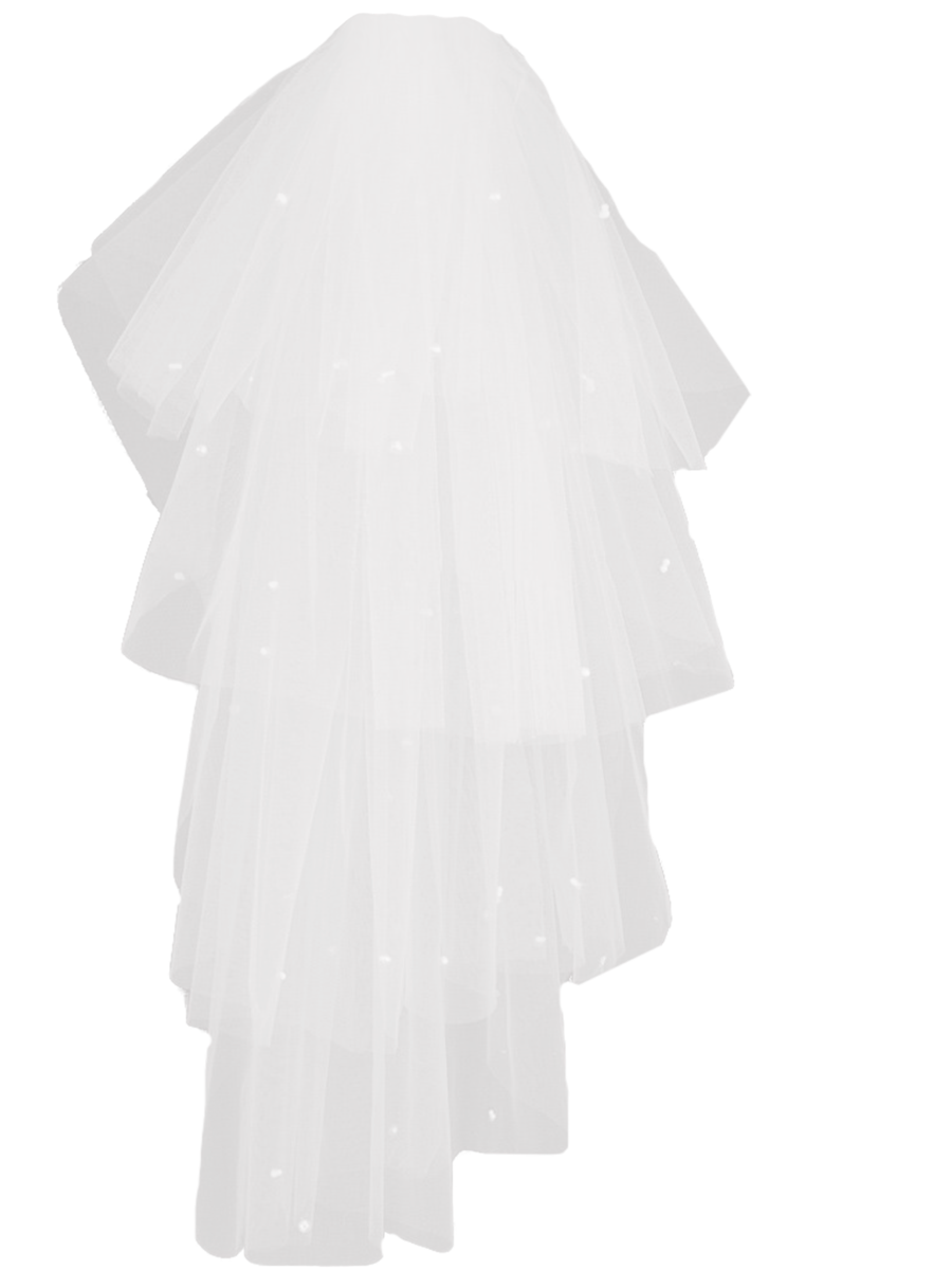 Ivory Tiered Tulle Bridal Veil with Pearls