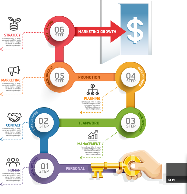 Six-Step Colorful Marketing Growth Infographic