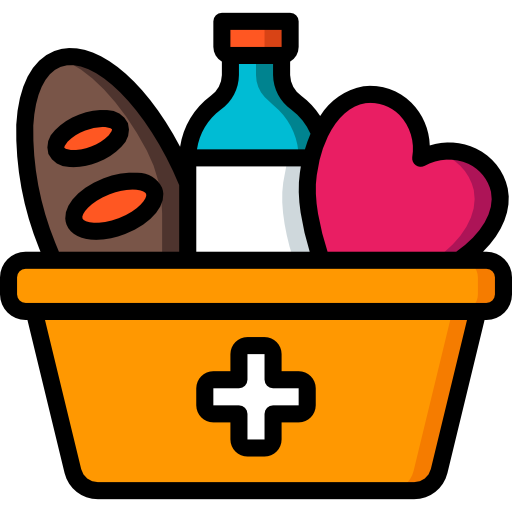 Orange Charity Food Basket with Pink Heart