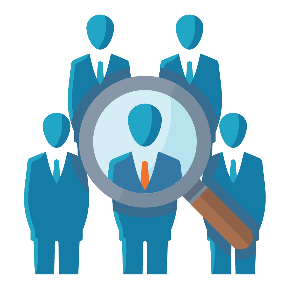 Magnifying Glass over Blue Business Figures
