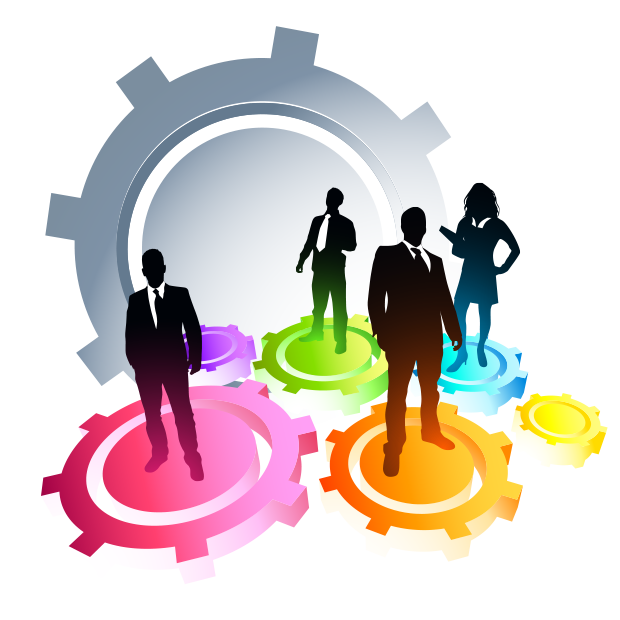 Business Silhouettes on Colorful Gears