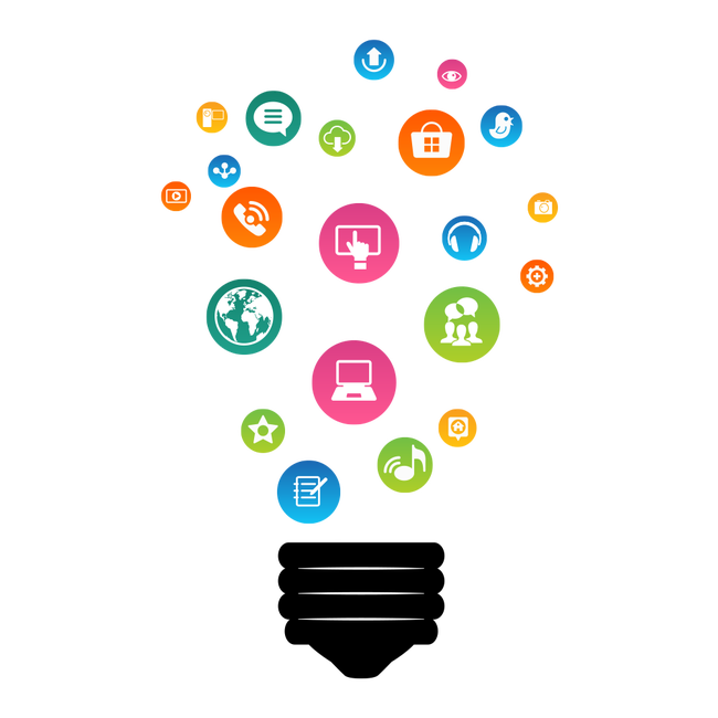 Black Light Bulb with Floating App Icons