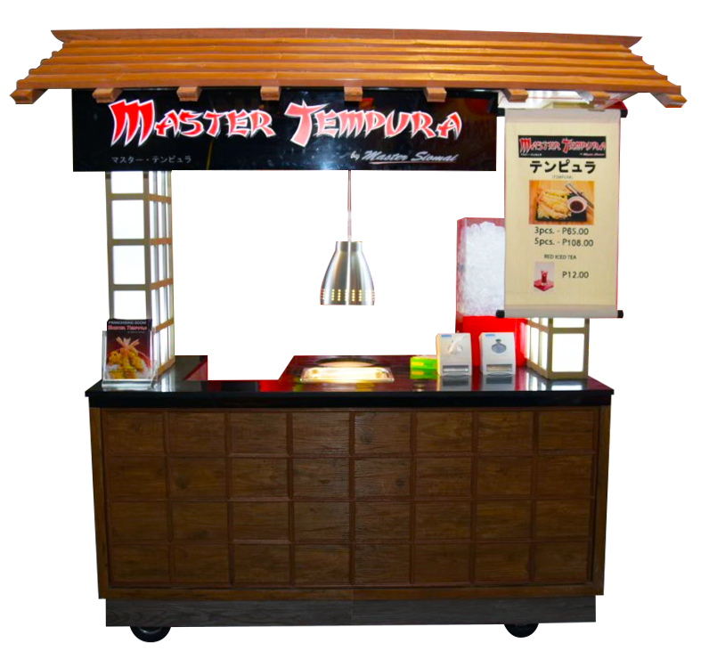 Marketing Tempura Food Cart Japanese Cuisine Master Siomai Kitchen Franchising Food Booth transparent back