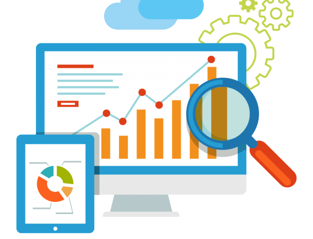 Flat Analytics Charts on Monitor and Tablet