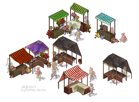 Isometric Pixel Art Market Stalls