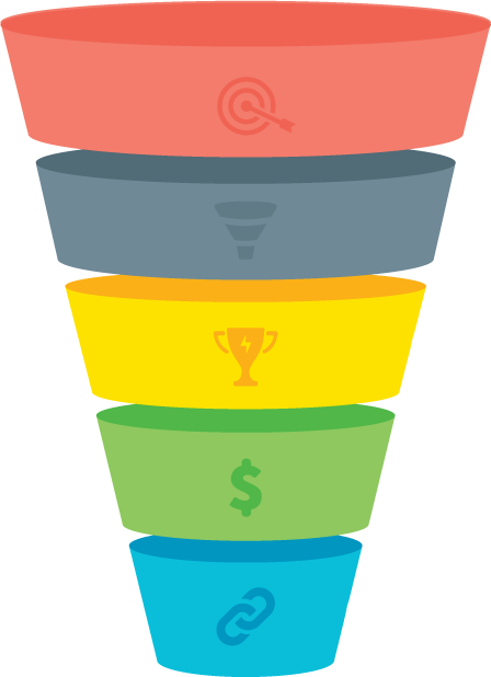 Colorful Five-Tier Marketing Sales Funnel Icons