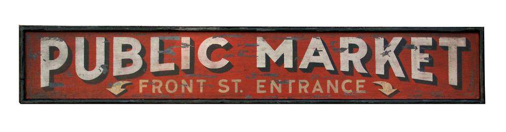 Vintage Signs red and white Public Market signage transparent back
