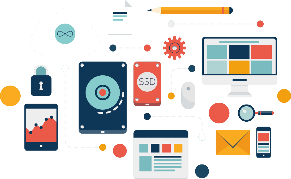 web development digital marketing search engine optimization mobile marketing flat cloud vector icons
