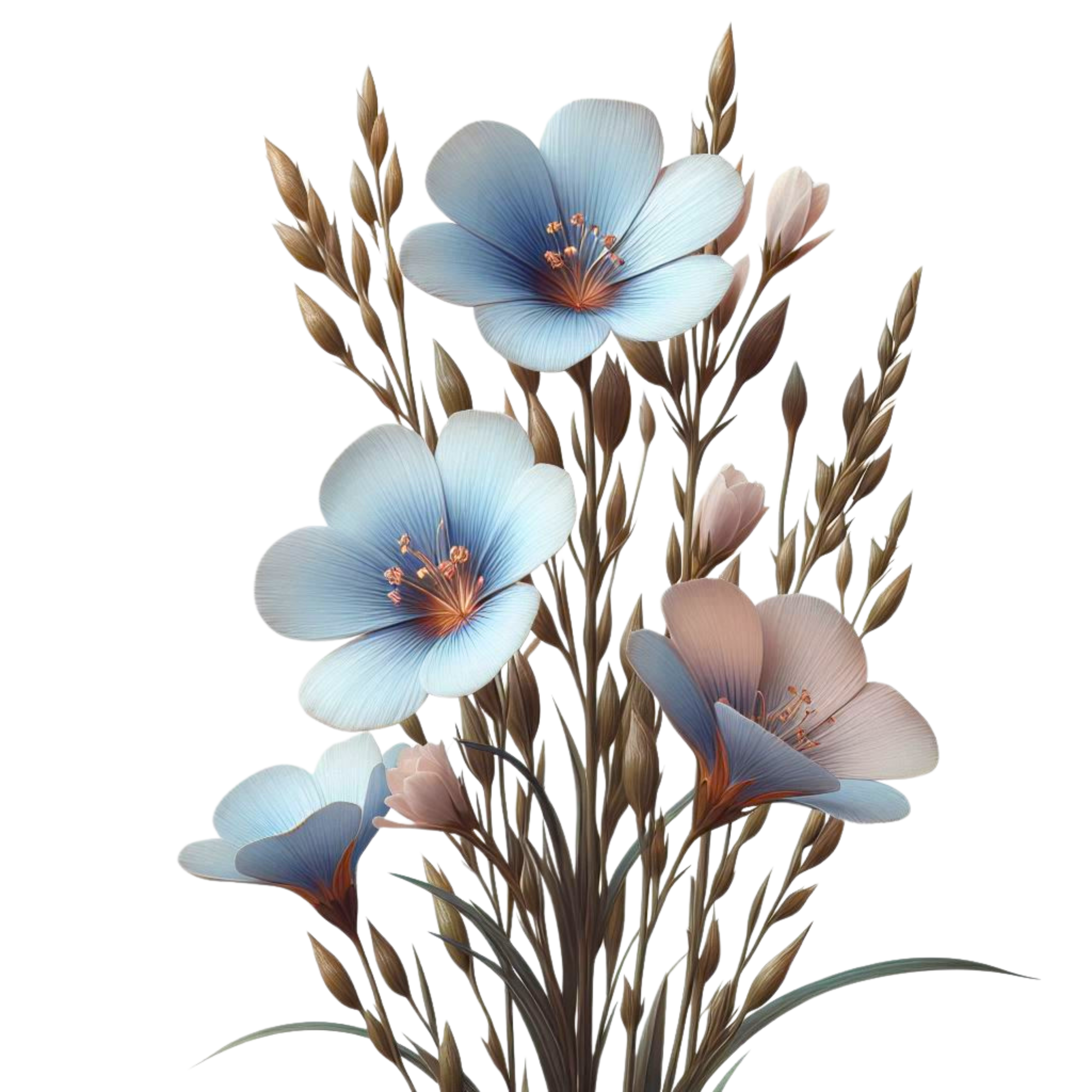 Pale Blue Flax Flowers with Pink Buds
