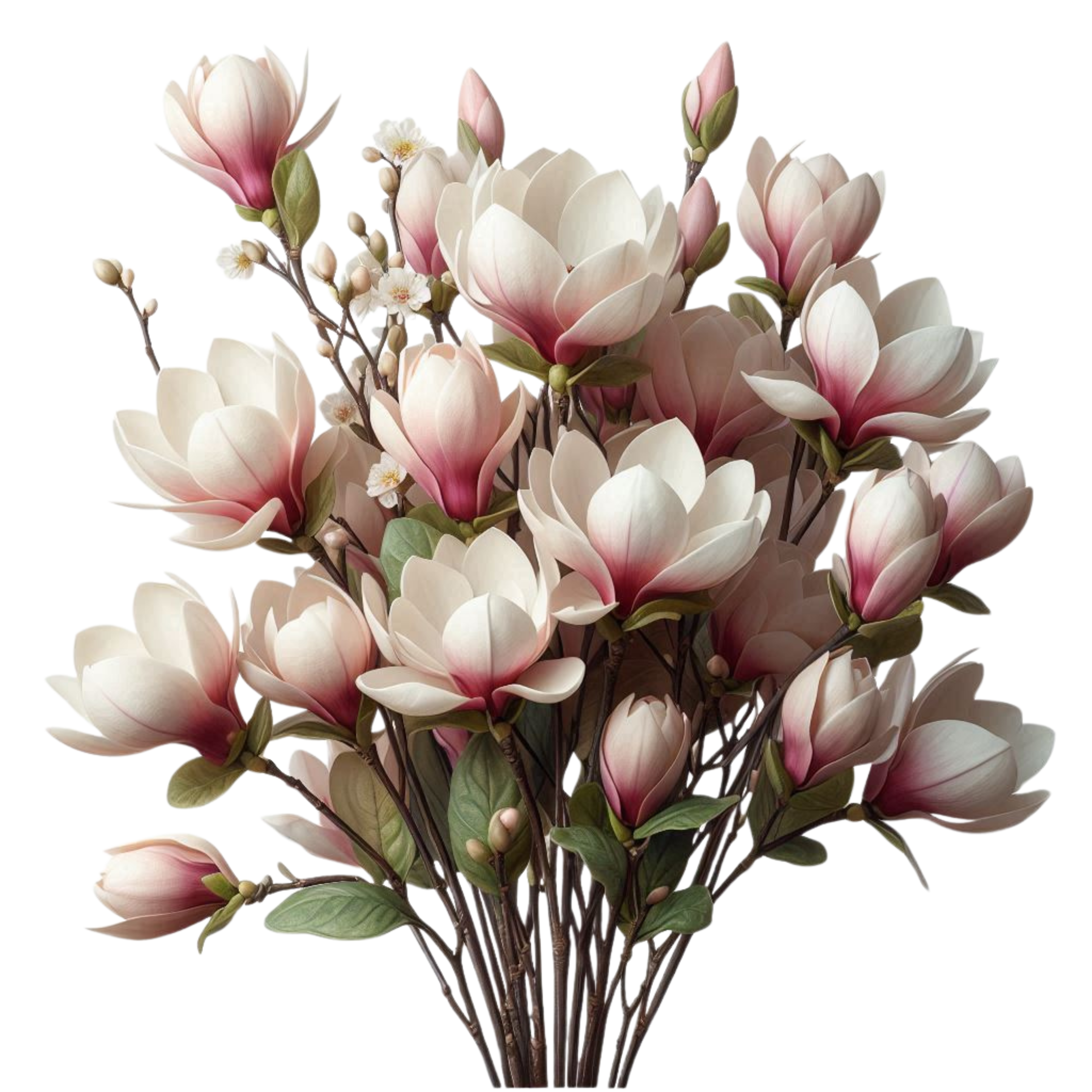 Cream Magnolia Bouquet with Pink-Blushed Blooms