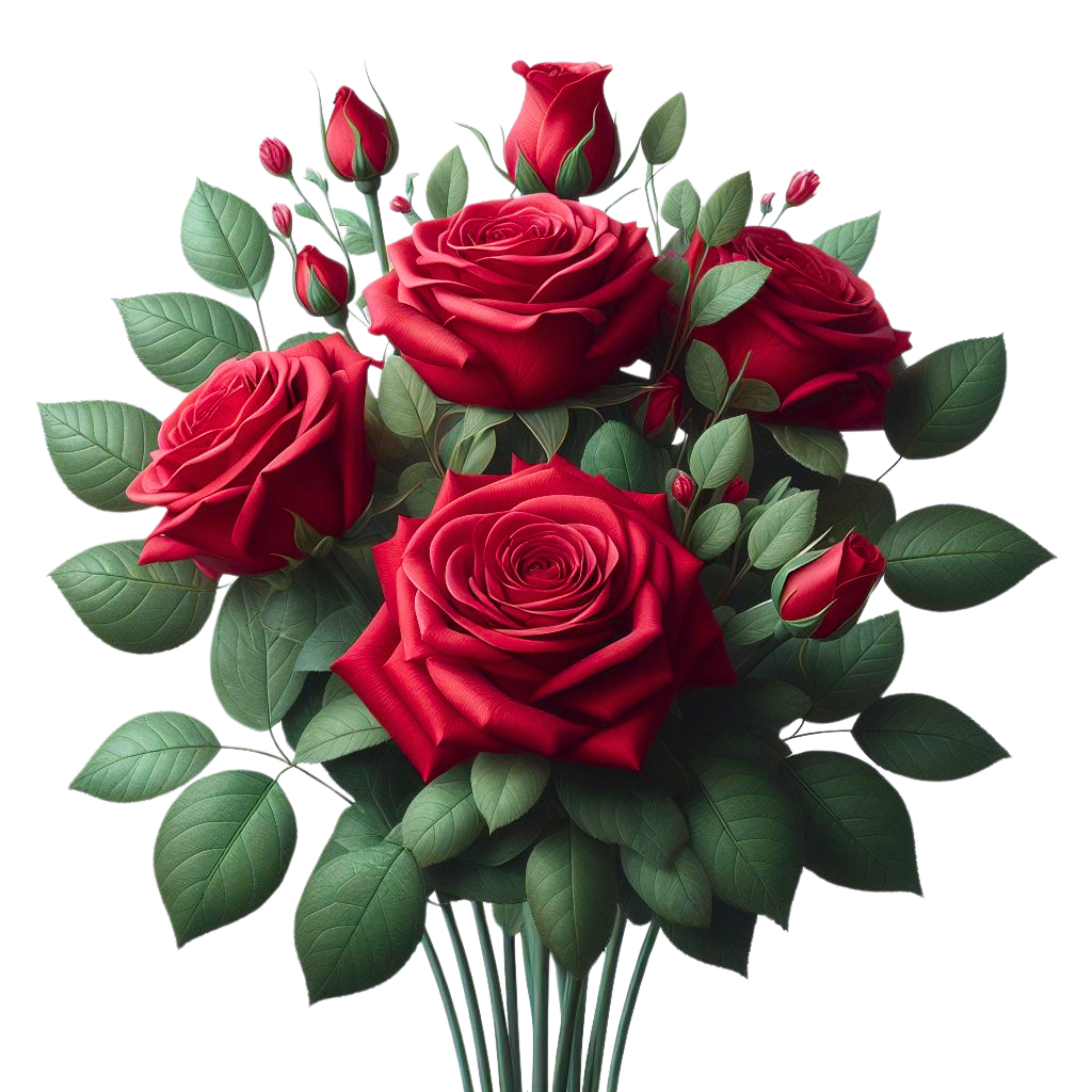 Red Rose Bouquet with Buds and Leaves