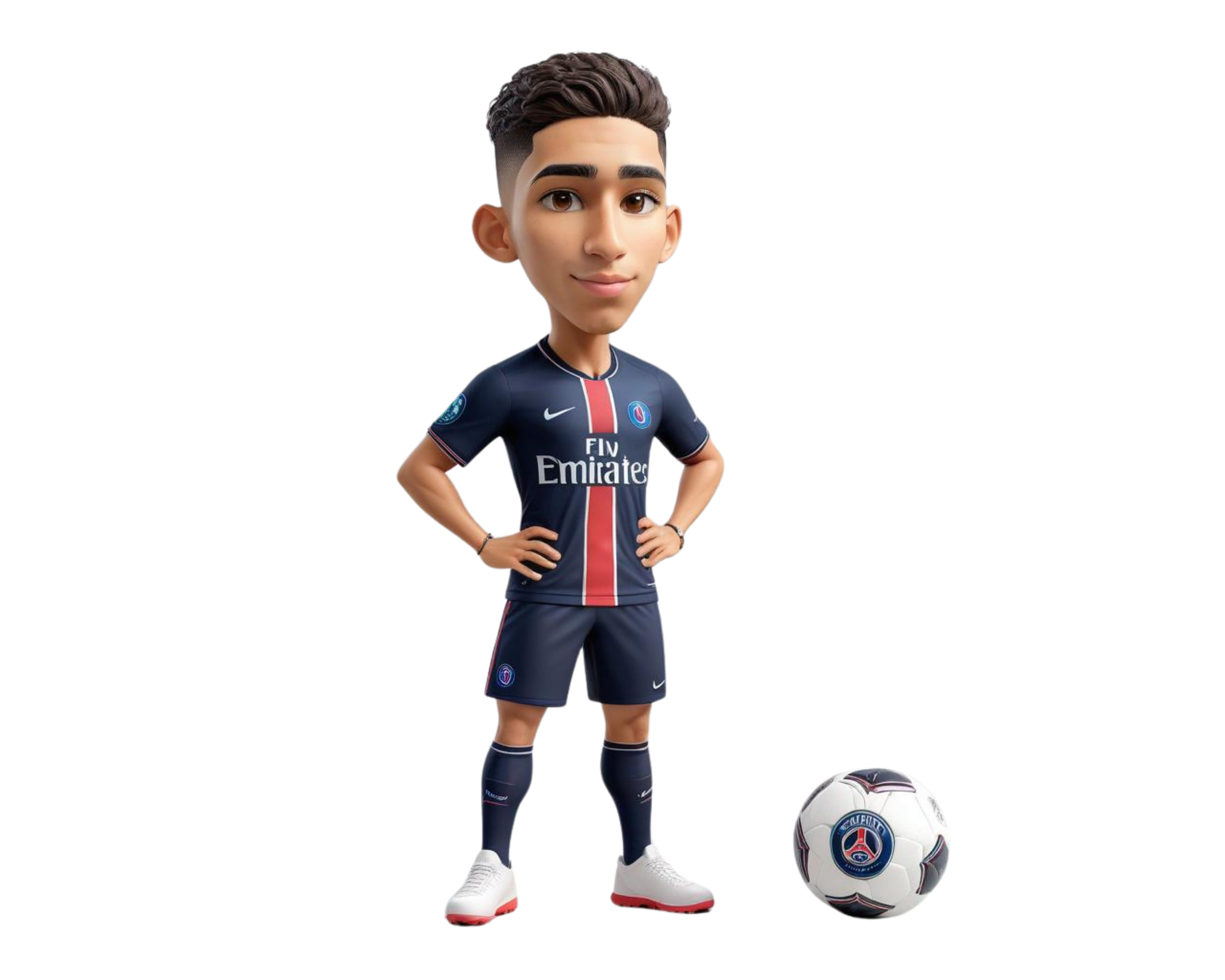 Cartoon Footballer in Navy and Red Kit