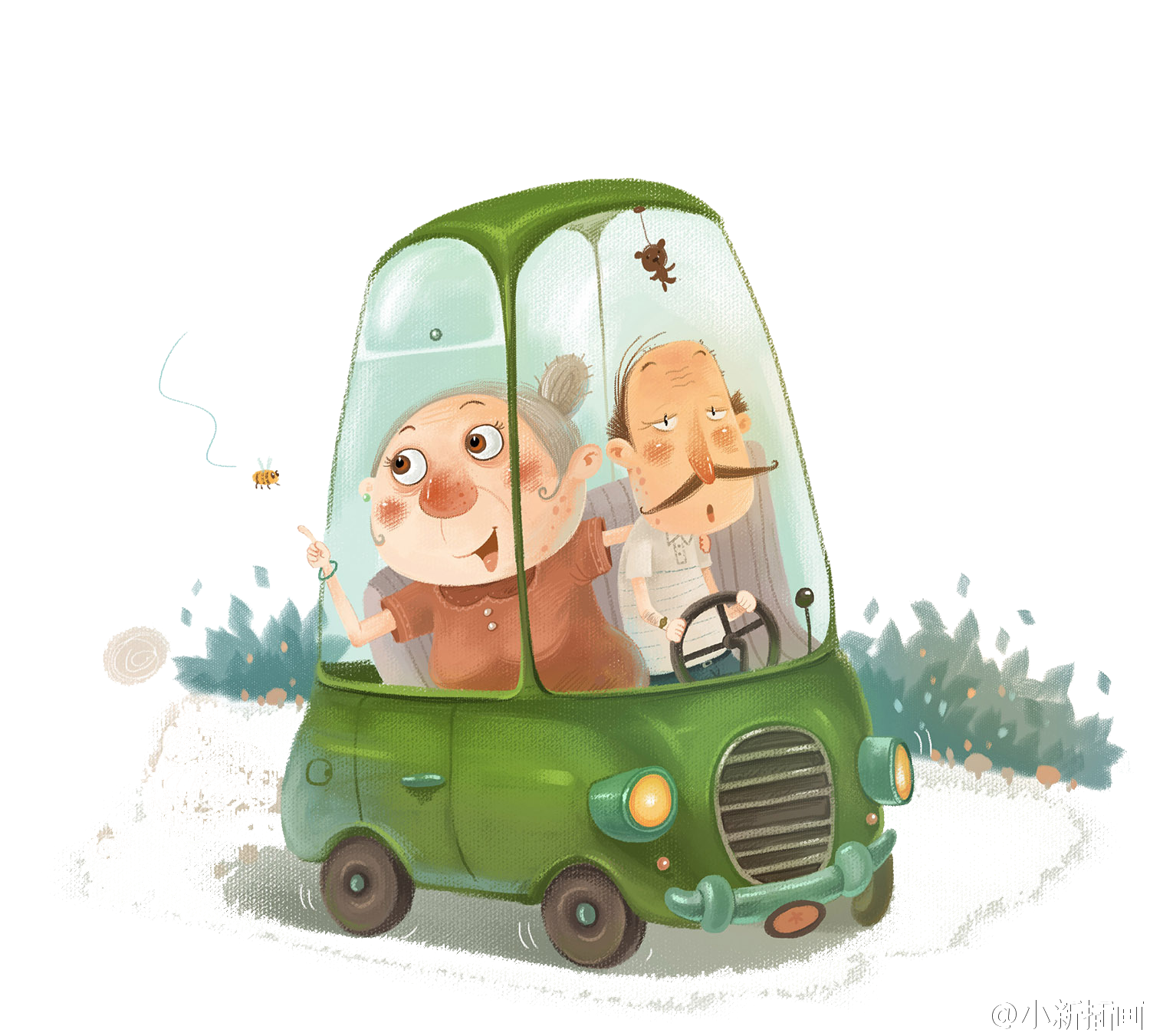 adobe illustrator illustration an old married couple traveling by car