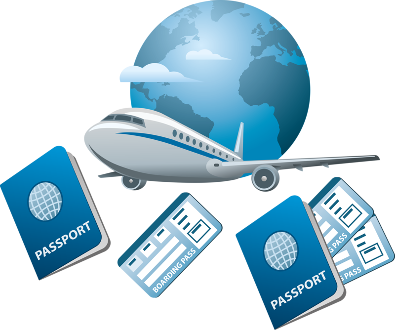 air travel flight airplane icon passport and airplane earth