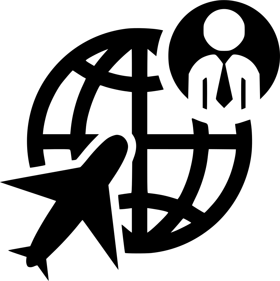Black Business Travel Icon with Globe and Airplane