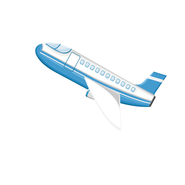 Blue and White Cartoon Passenger Airplane