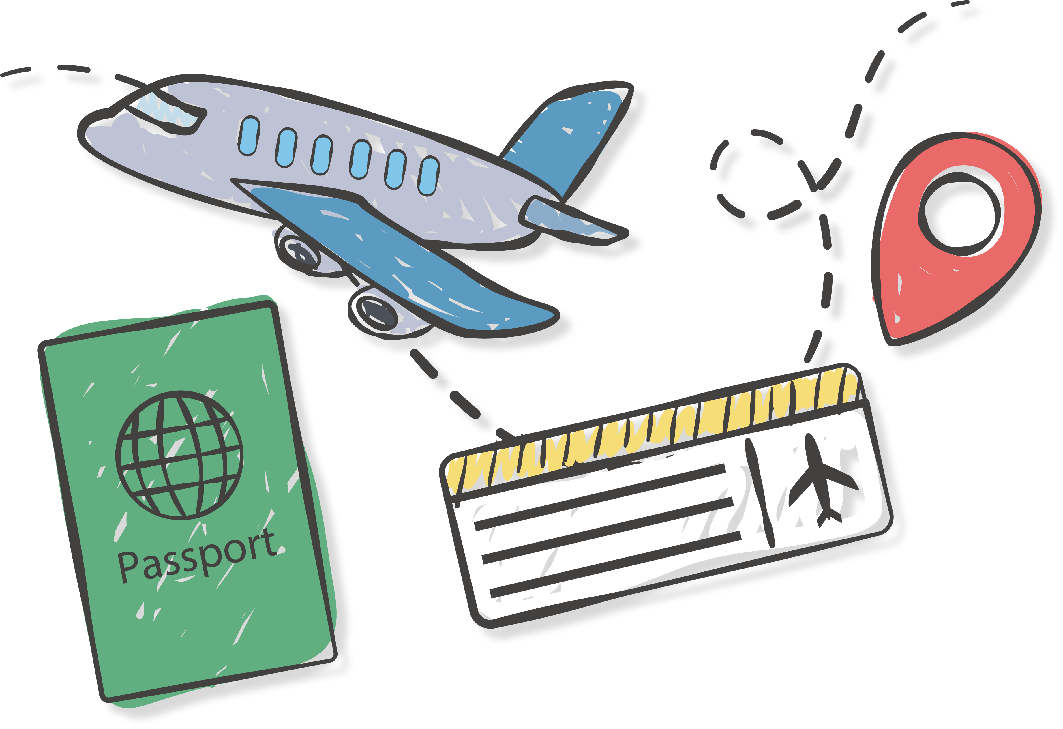 airplane airline ticket travel icon hand painted abroad travel ticket passport
