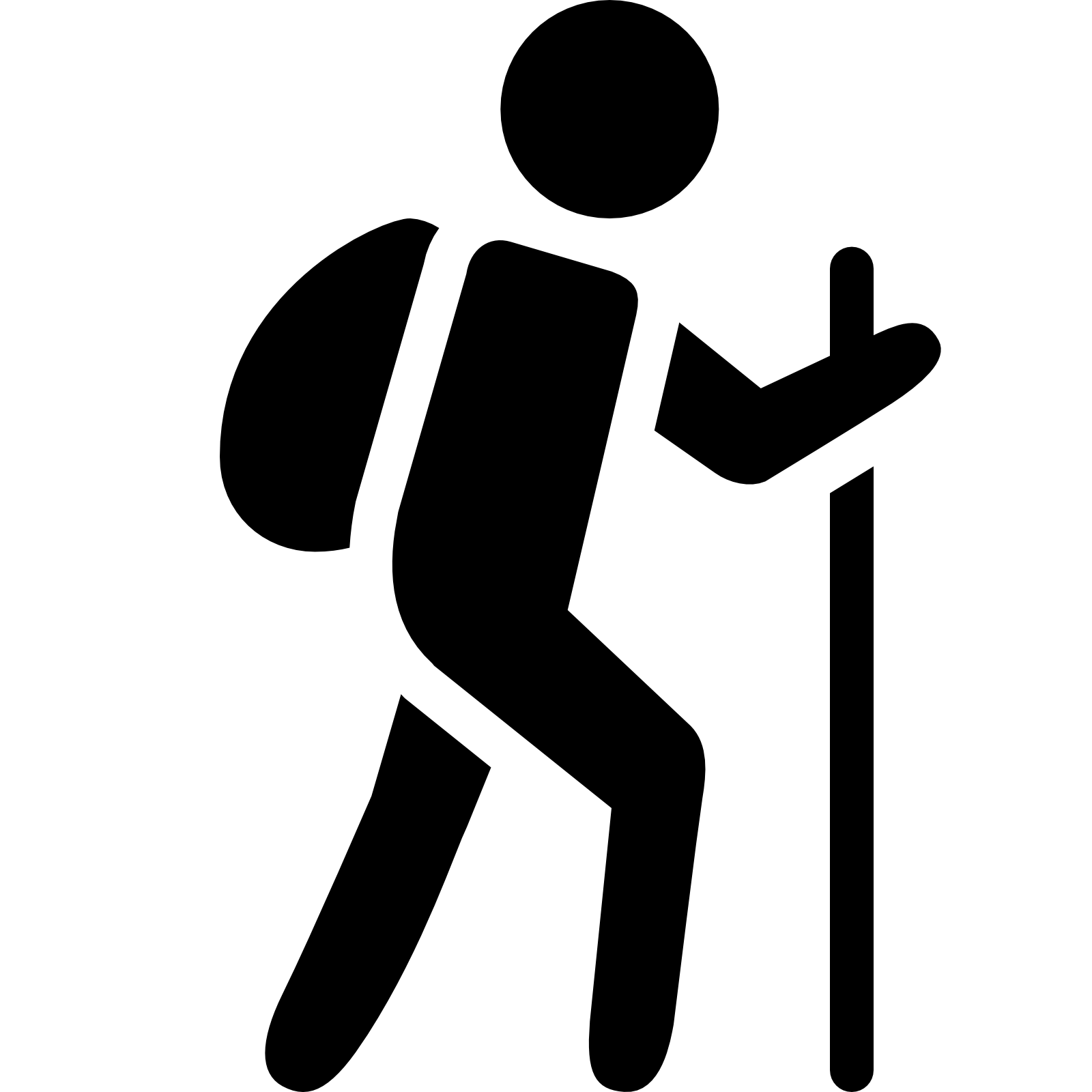 Black Silhouette of Hiker with Walking Pole