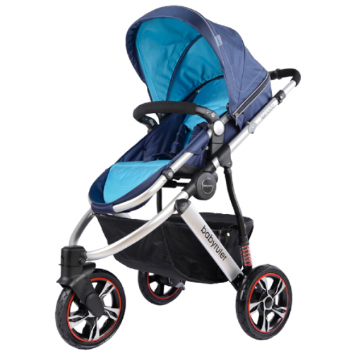 Navy Turquoise Baby Stroller Silver Frame