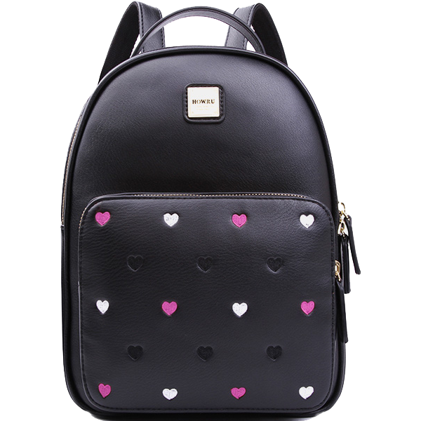 backpack handbag baggage travel love pattern black shoulder bag front view